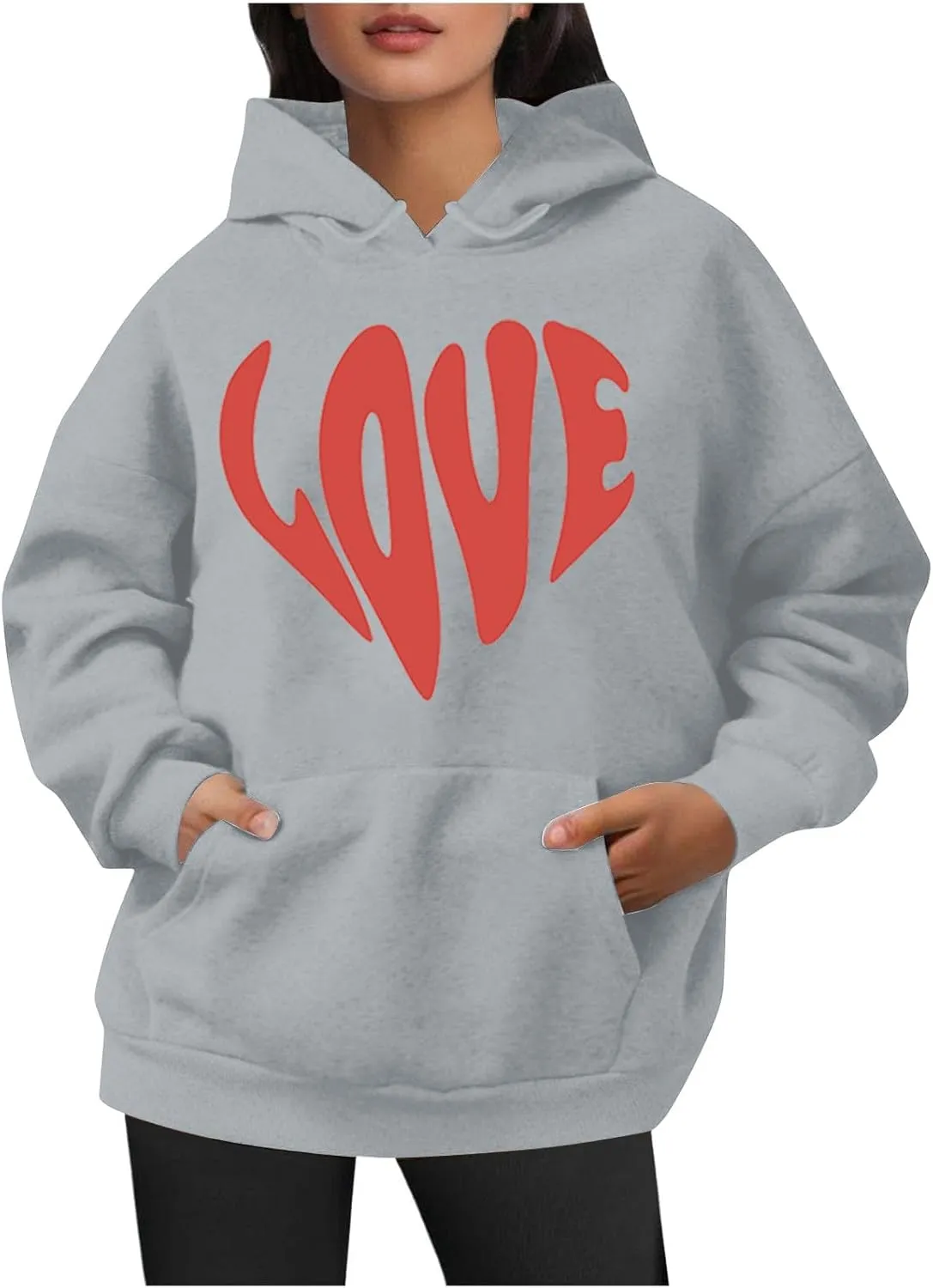 LOVE Cute Hoodies for Women 2024 Fashion Fall Winter Going Out Hooded Sweatshirts Casual Oversized Cozy Pullover Tops