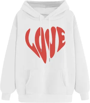 LOVE Cute Hoodies for Women 2024 Fashion Fall Winter Going Out Hooded Sweatshirts Casual Oversized Cozy Pullover Tops