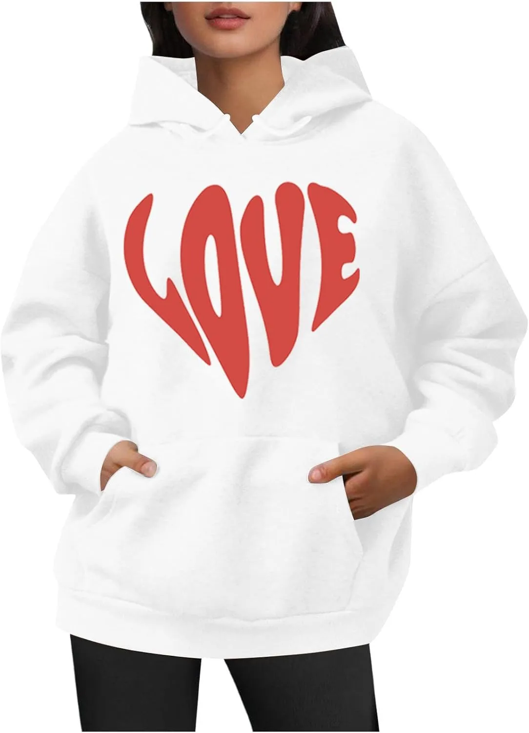 LOVE Cute Hoodies for Women 2024 Fashion Fall Winter Going Out Hooded Sweatshirts Casual Oversized Cozy Pullover Tops