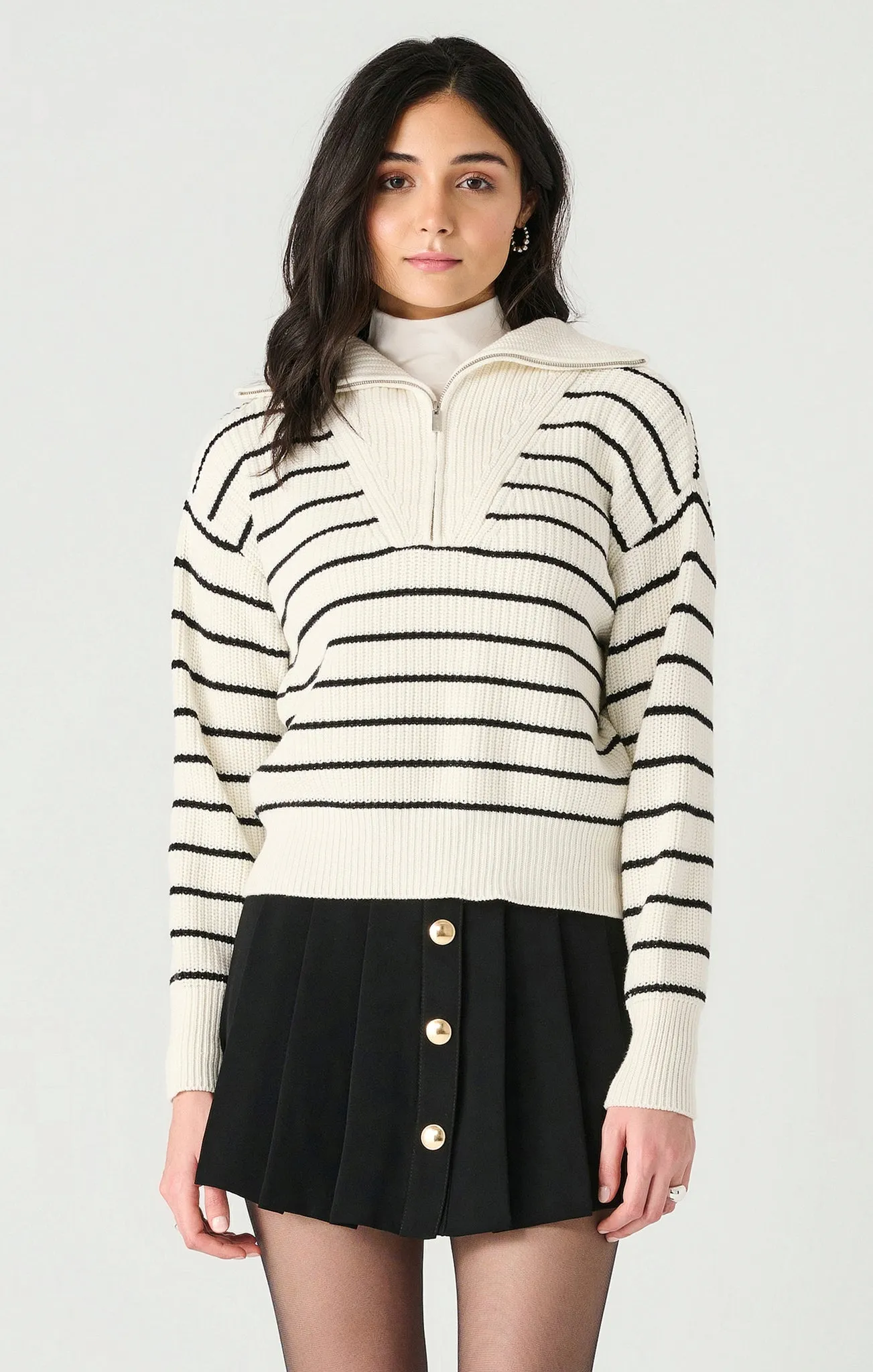 LS HALF ZIP TEXTURED SWEATER "BLACK/WHITE STRIPE"
