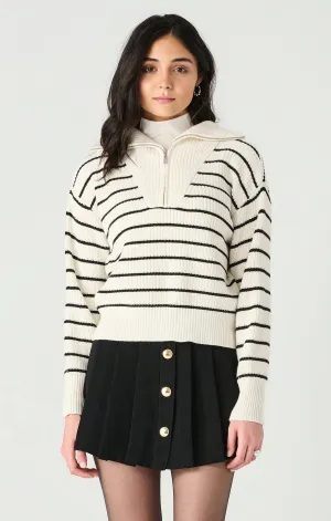 LS HALF ZIP TEXTURED SWEATER "BLACK/WHITE STRIPE"