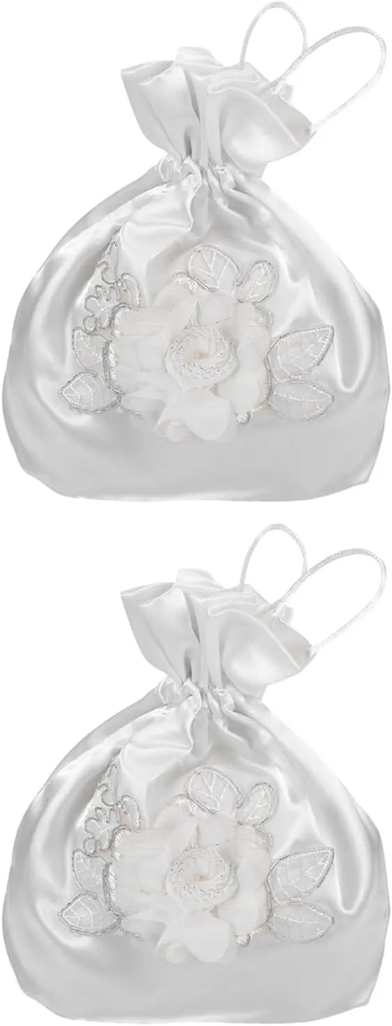 LUOZZY 2 Pcs Floral Wedding Handbag White Bridal Purse for Bride Bridesmaid Reception Party Decor Gift