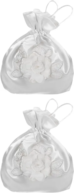 LUOZZY 2 Pcs Floral Wedding Handbag White Bridal Purse for Bride Bridesmaid Reception Party Decor Gift