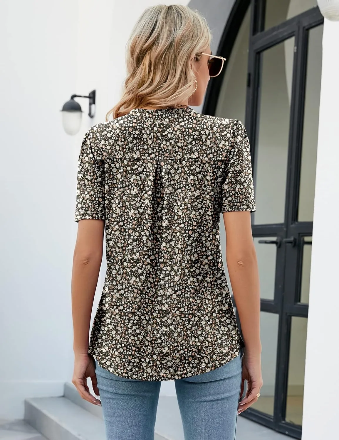 LUYAA Women's Long Sleeve Casual Blouses Dressy Tunic Top V Neck Button Office Wear Fall Winter