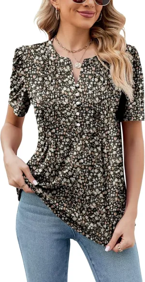 LUYAA Women's Long Sleeve Casual Blouses Dressy Tunic Top V Neck Button Office Wear Fall Winter