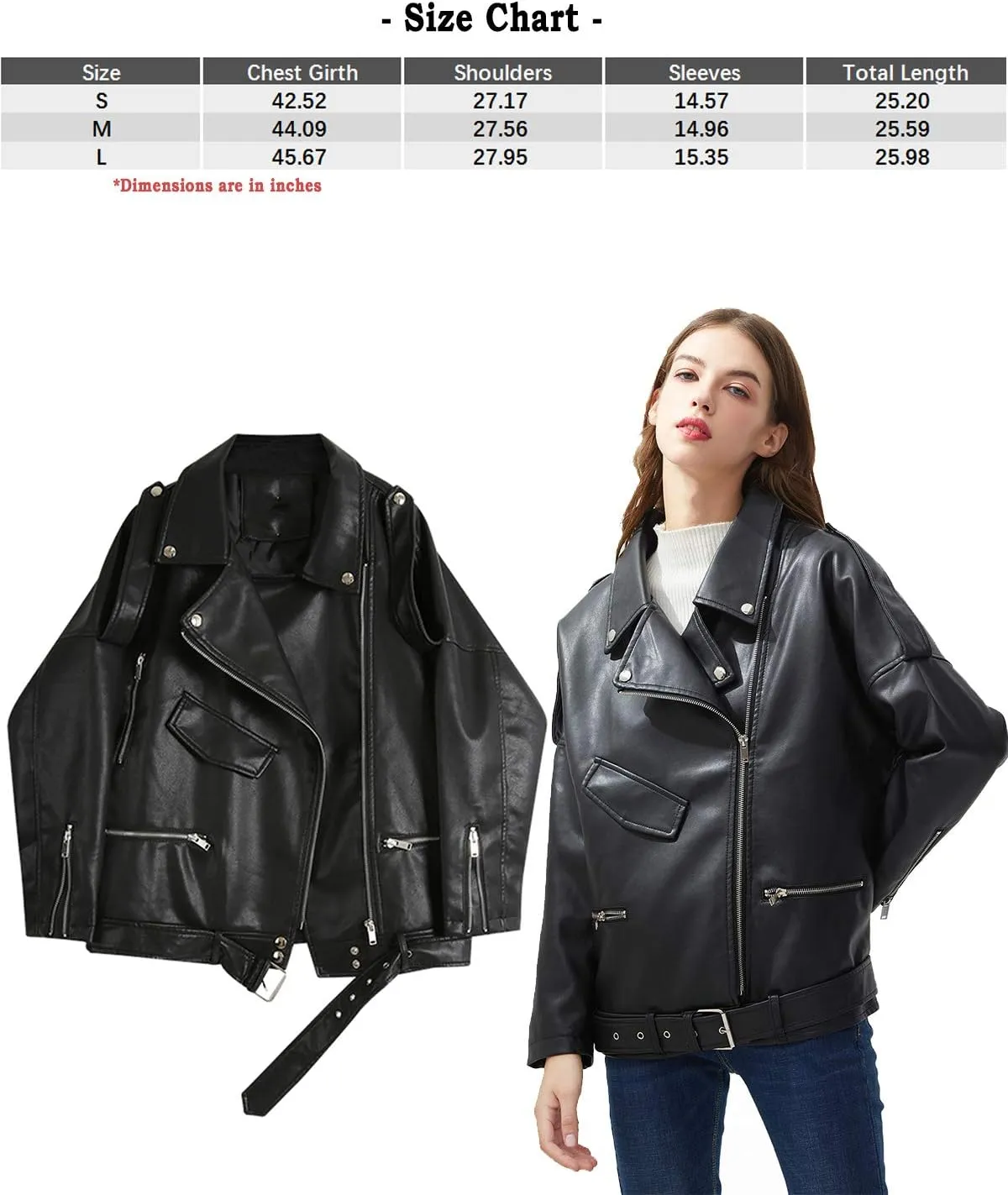LY VAREY LIN Women Black Faux Leather Jackets Zipper Casual Short Coat Turn-down Collar Motor Biker Jacket with Belt