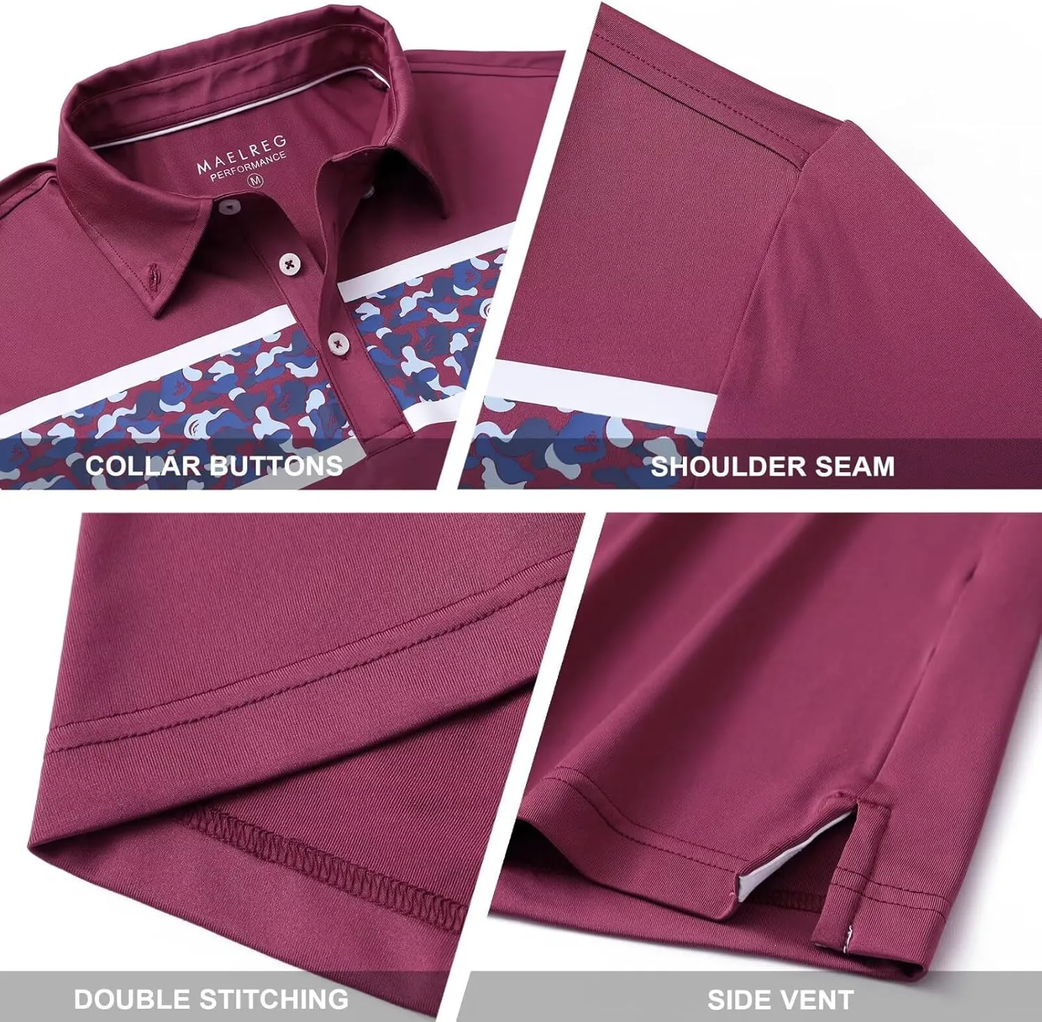 M MAELREG Golf Shirts for Men Dry Fit Moisture Wicking Performance Lightweight Print Pattern Short Sleeve Mens Polo Shirts