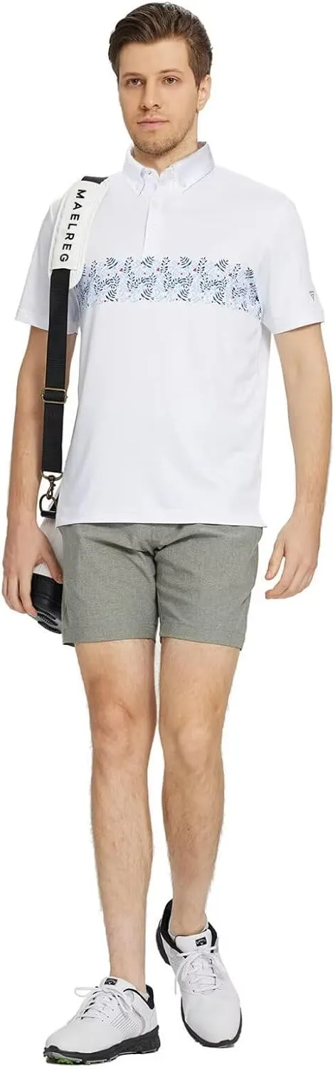 M MAELREG Golf Shirts for Men Dry Fit Moisture Wicking Performance Lightweight Print Pattern Short Sleeve Mens Polo Shirts