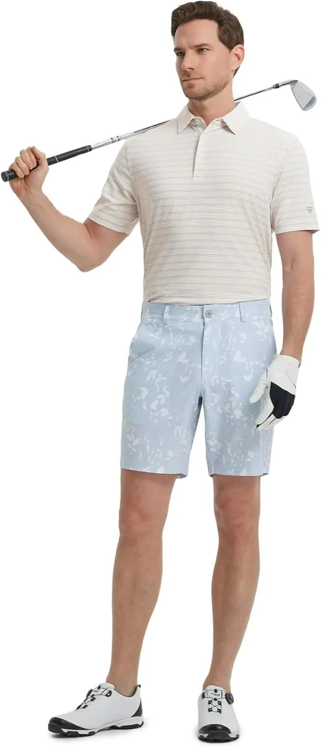 M MAELREG Mens Golf Shirts Dry Fit Moisture Wicking Performance Sports Short Sleeve Striped Collared Polo Shirts for Men