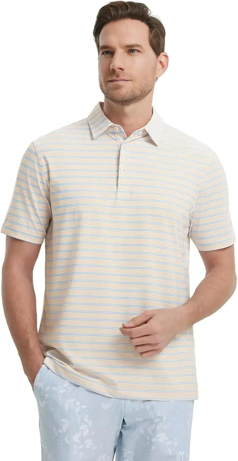 M MAELREG Mens Golf Shirts Dry Fit Moisture Wicking Performance Sports Short Sleeve Striped Collared Polo Shirts for Men