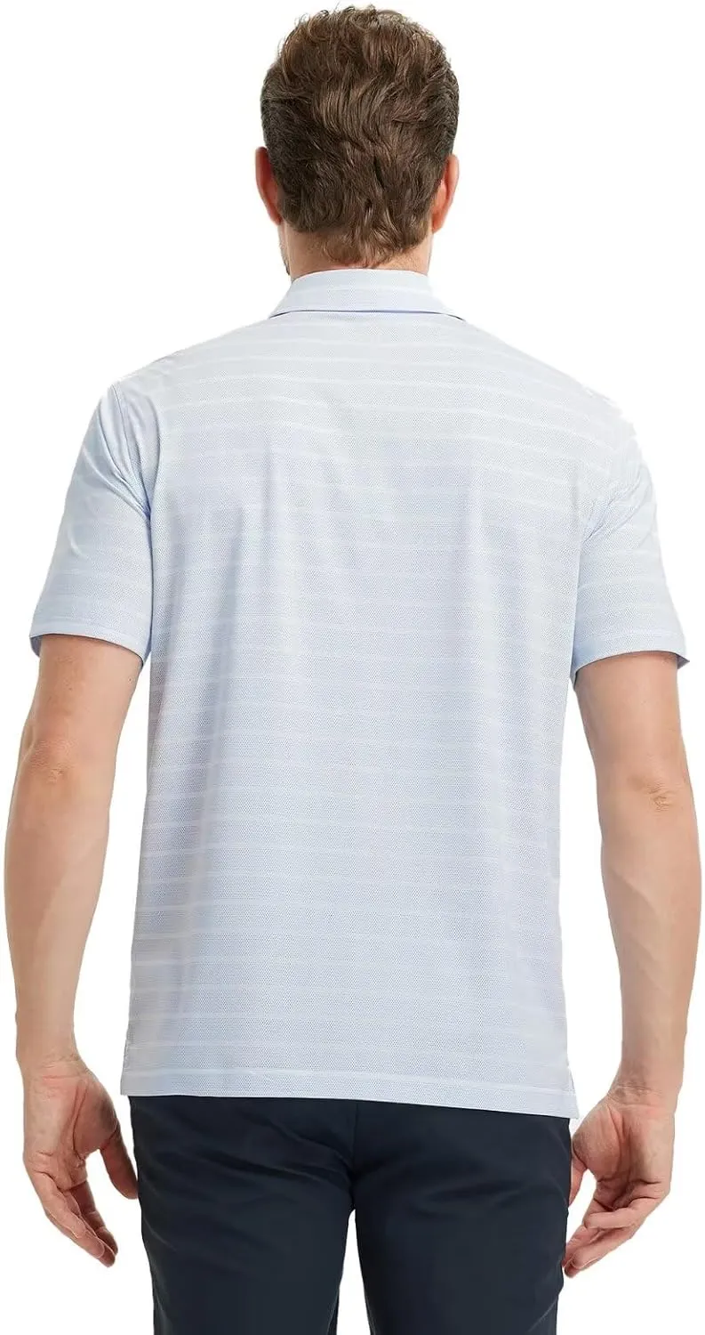 M MAELREG Men's Golf Shirts Moisture Wicking Dry Fit Lightweight Performance Short Sleeve Jacquard Striped Polo Shirts
