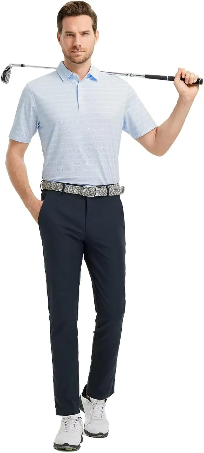 M MAELREG Men's Golf Shirts Moisture Wicking Dry Fit Lightweight Performance Short Sleeve Jacquard Striped Polo Shirts