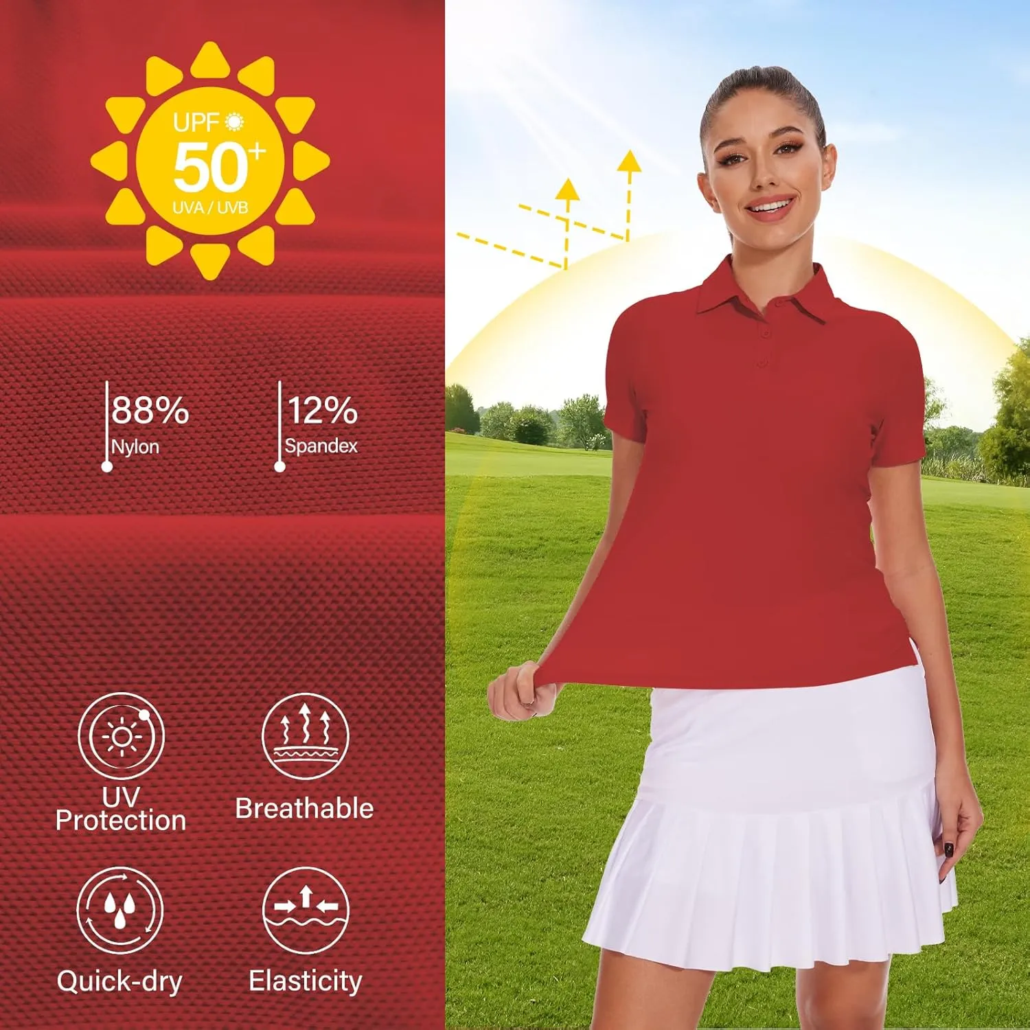M MOTEEPI Sun Shirts UV Protection Womens Polo Shirts with 3-Botton Womens Golf Shirts Lightweight