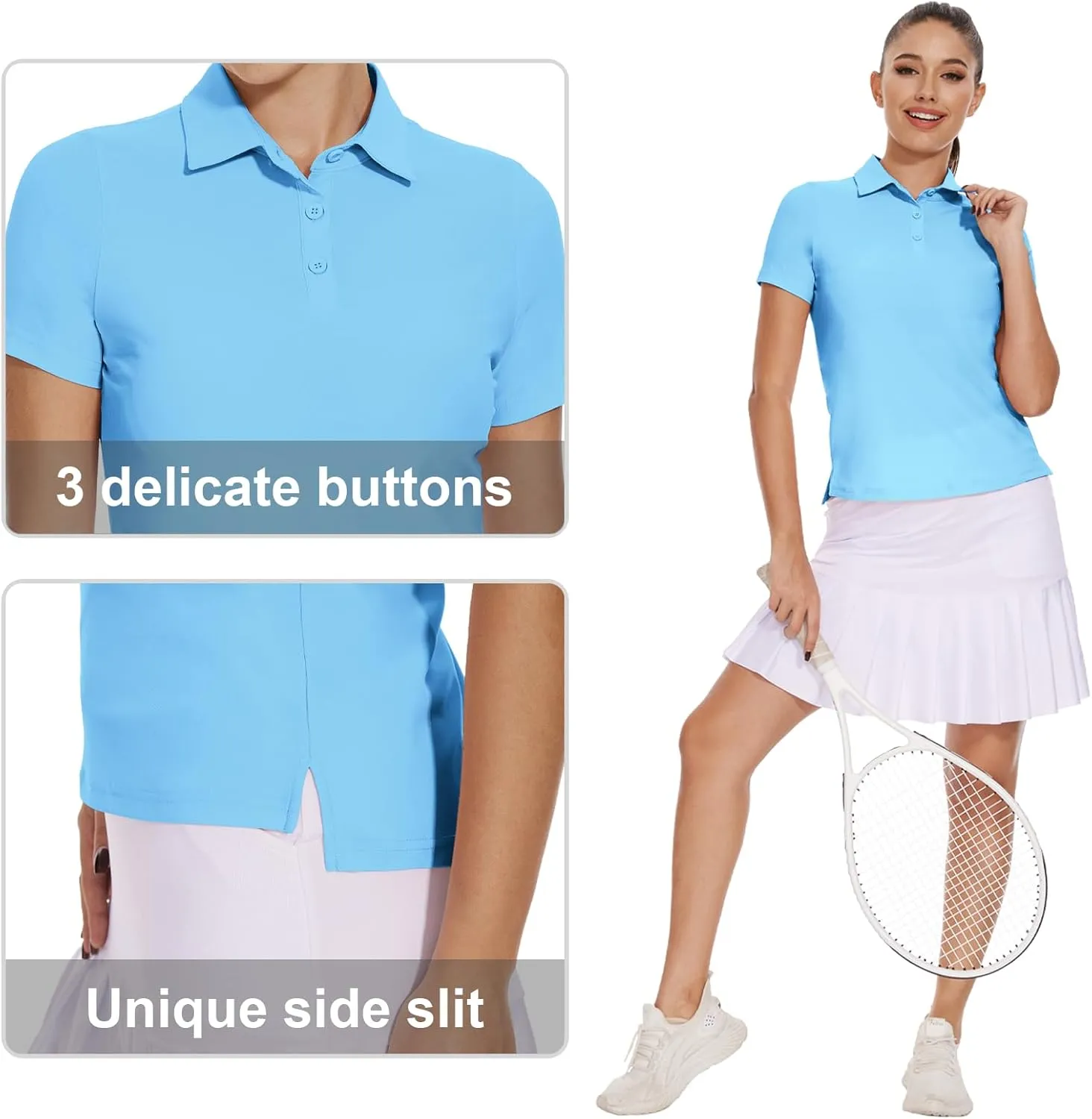 M MOTEEPI Sun Shirts UV Protection Womens Polo Shirts with 3-Botton Womens Golf Shirts Lightweight