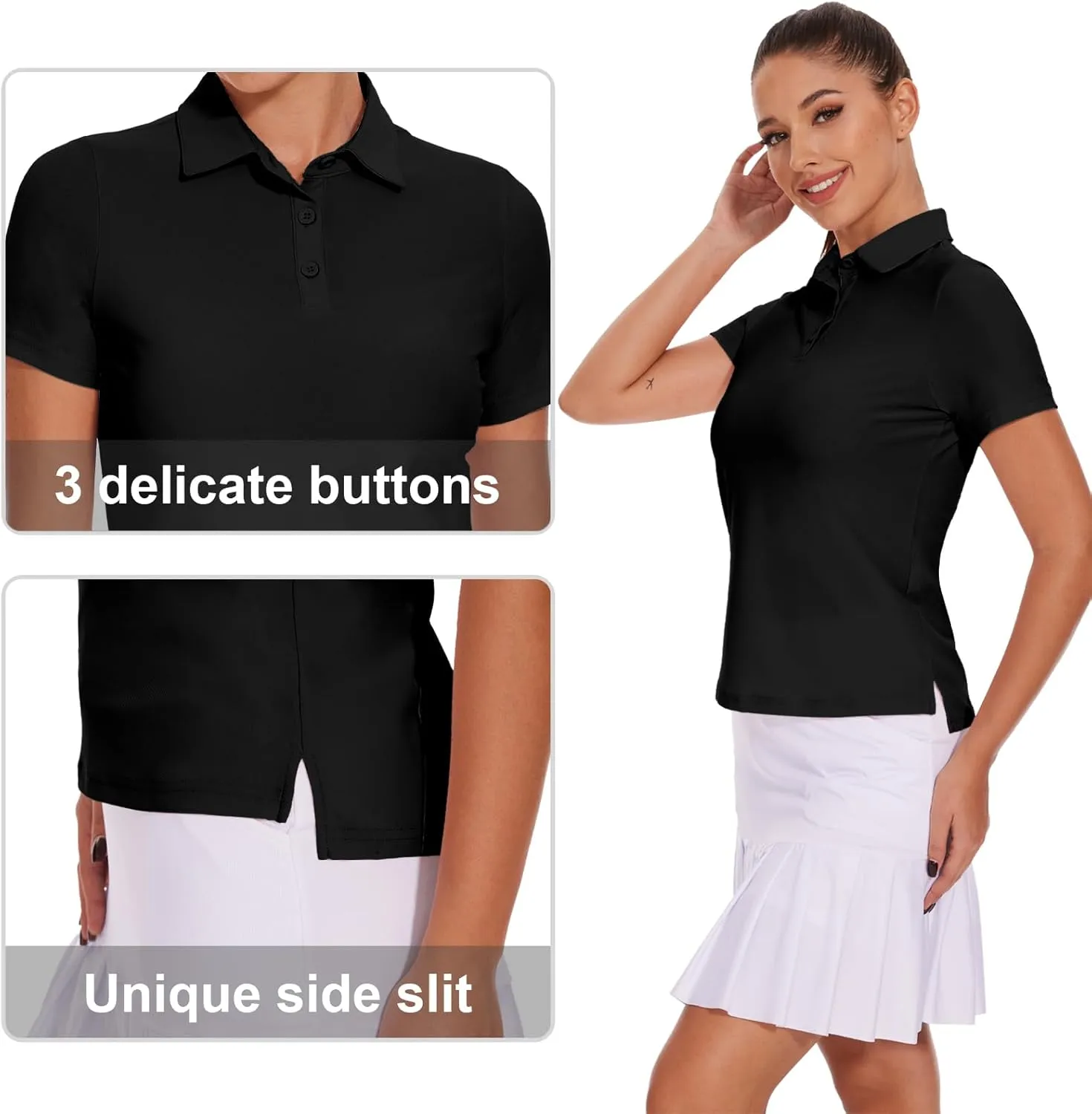 M MOTEEPI Sun Shirts UV Protection Womens Polo Shirts with 3-Botton Womens Golf Shirts Lightweight