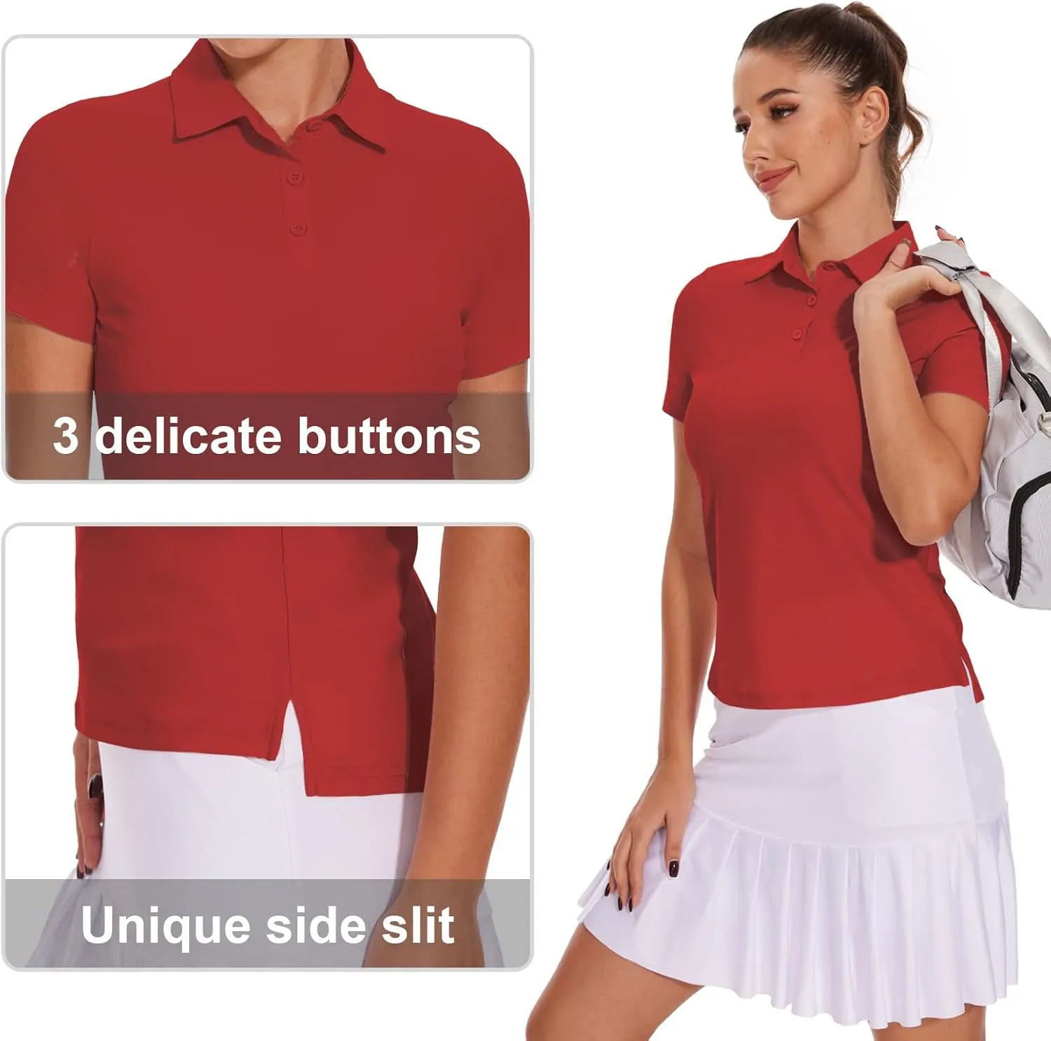 M MOTEEPI Sun Shirts UV Protection Womens Polo Shirts with 3-Botton Womens Golf Shirts Lightweight