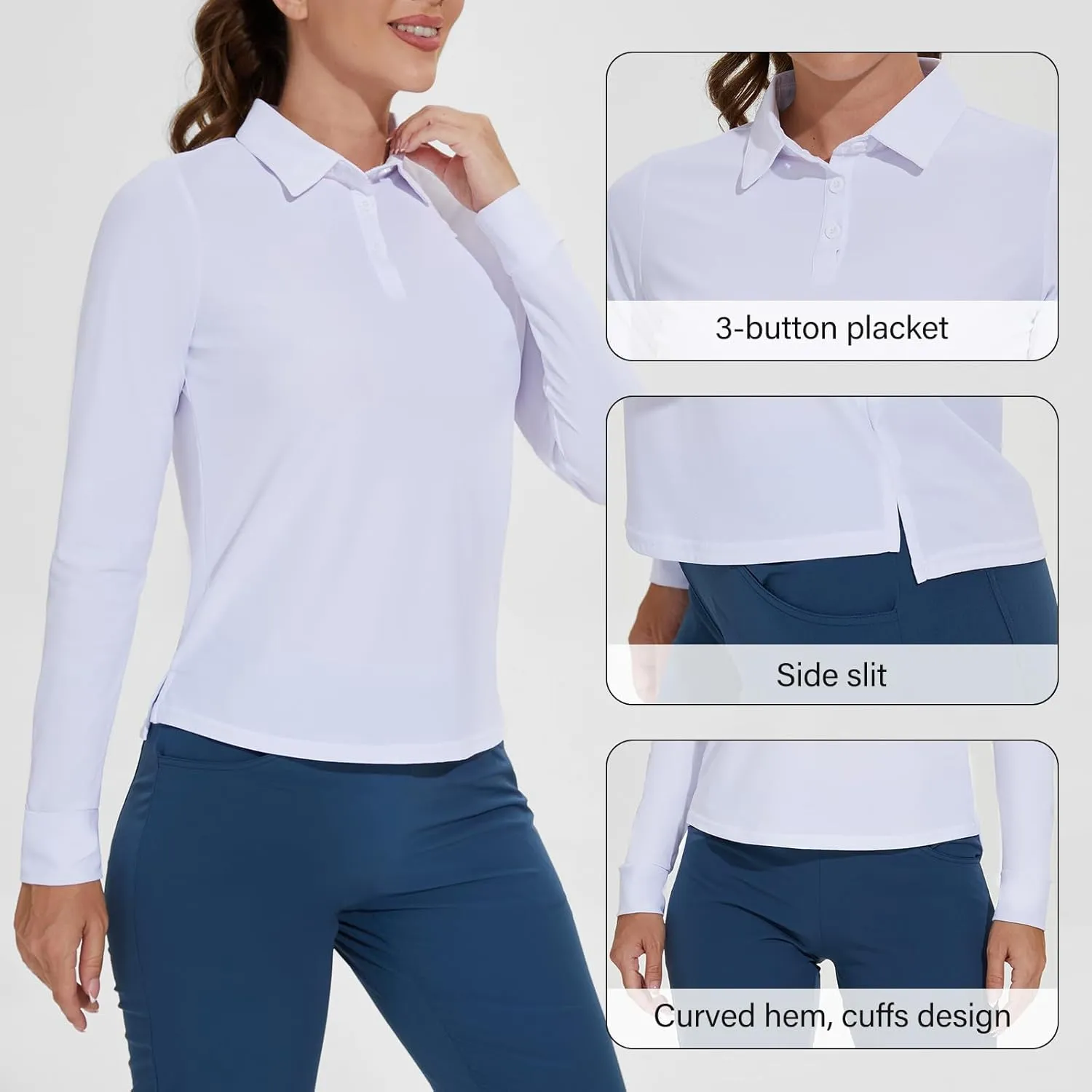 M MOTEEPI Sun Shirts UV Protection Womens Polo Shirts with 3-Botton Womens Golf Shirts Lightweight