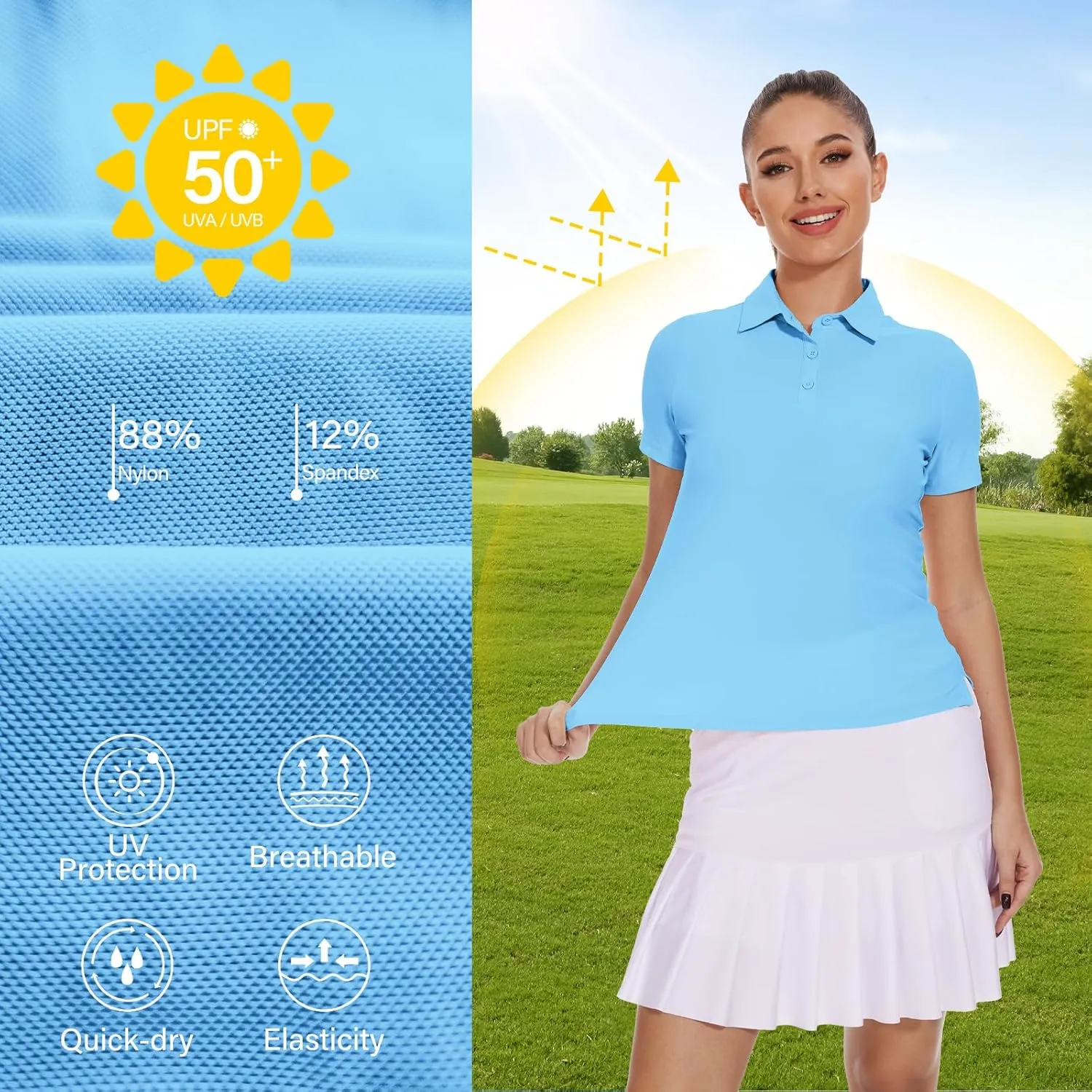 M MOTEEPI Sun Shirts UV Protection Womens Polo Shirts with 3-Botton Womens Golf Shirts Lightweight