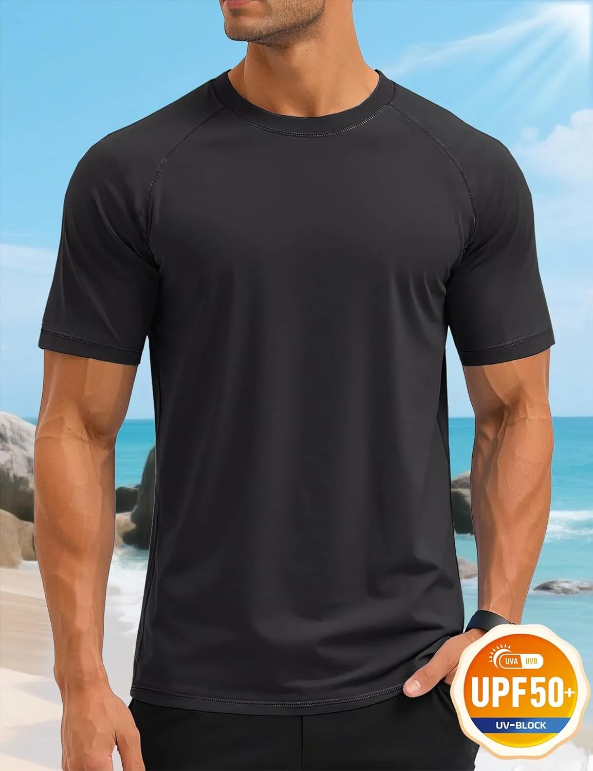 MAGCOMSEN Men's Short Sleeve UPF 50  T-Shirt Swim Quick Dry Rash Guard Athletic Surf Shirts Performance Water Shirts