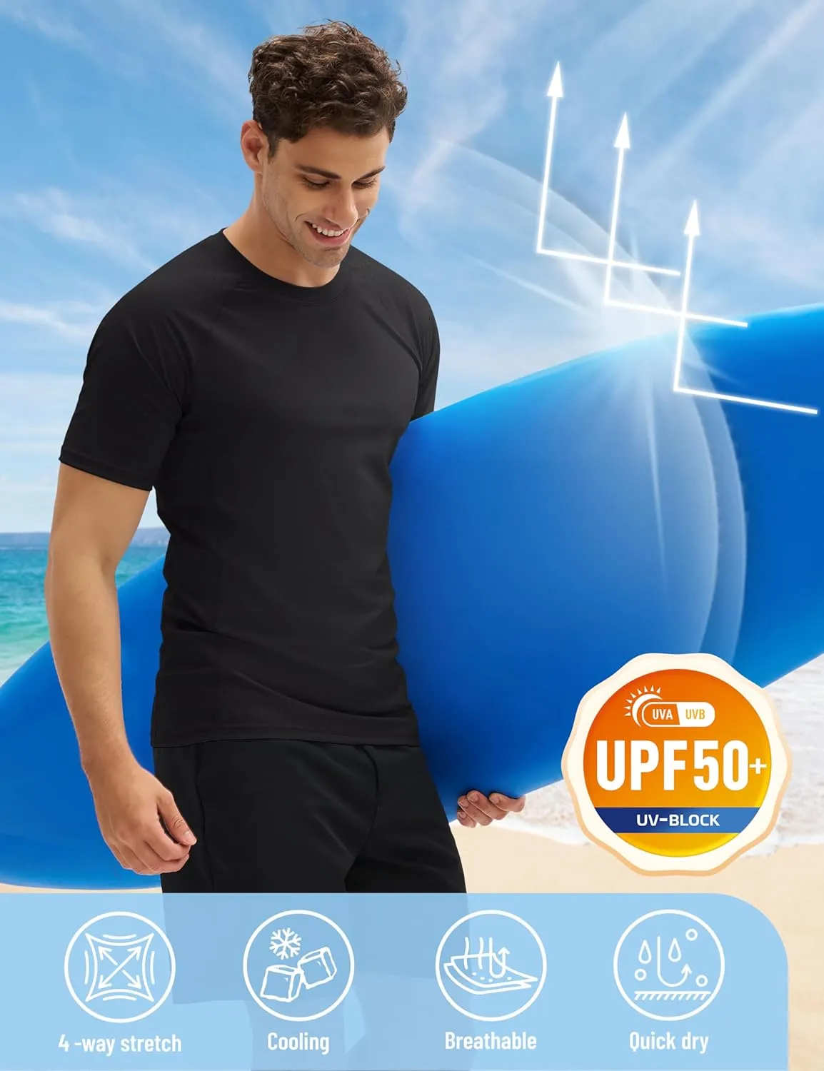 MAGCOMSEN Men's Short Sleeve UPF 50  T-Shirt Swim Quick Dry Rash Guard Athletic Surf Shirts Performance Water Shirts
