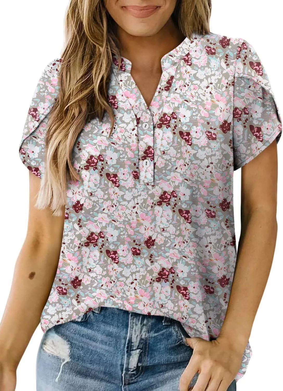 Magritta Womens Tops Dressy Casual Short Sleeve Pleated Tshirt 2025 Summer Loose Fitting Blouse Fashion V Neck Business Shirt