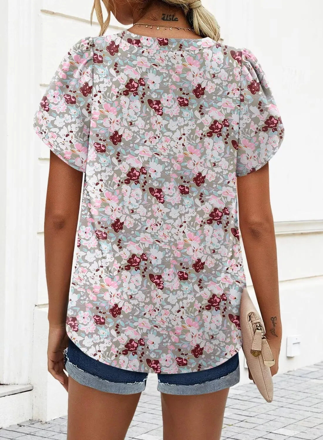 Magritta Womens Tops Dressy Casual Short Sleeve Pleated Tshirt 2025 Summer Loose Fitting Blouse Fashion V Neck Business Shirt