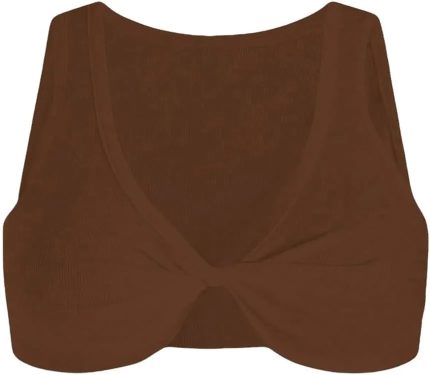 MakeMeChic Women's Crop Tank Top Ribbed Twist Front Sexy Cute Going Out Tops