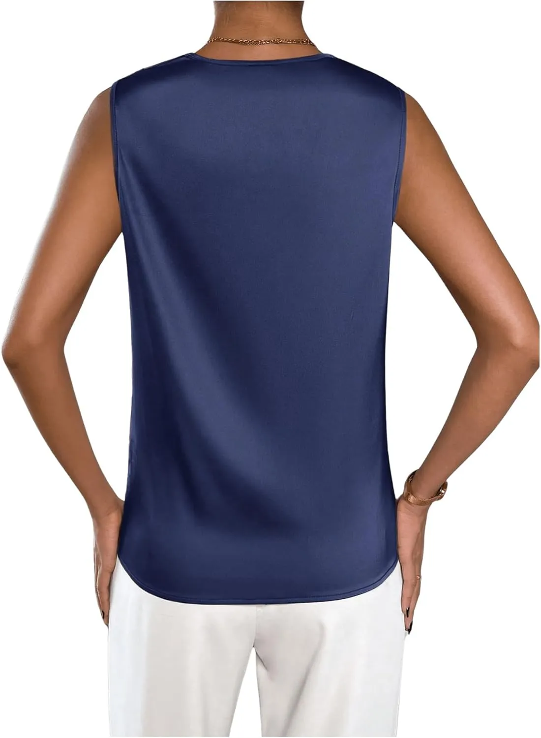 MakeMeChic Women's Satin Silk Tank Tops Cowl Neck Sleeveless Camisole Tops Dressy Shirts