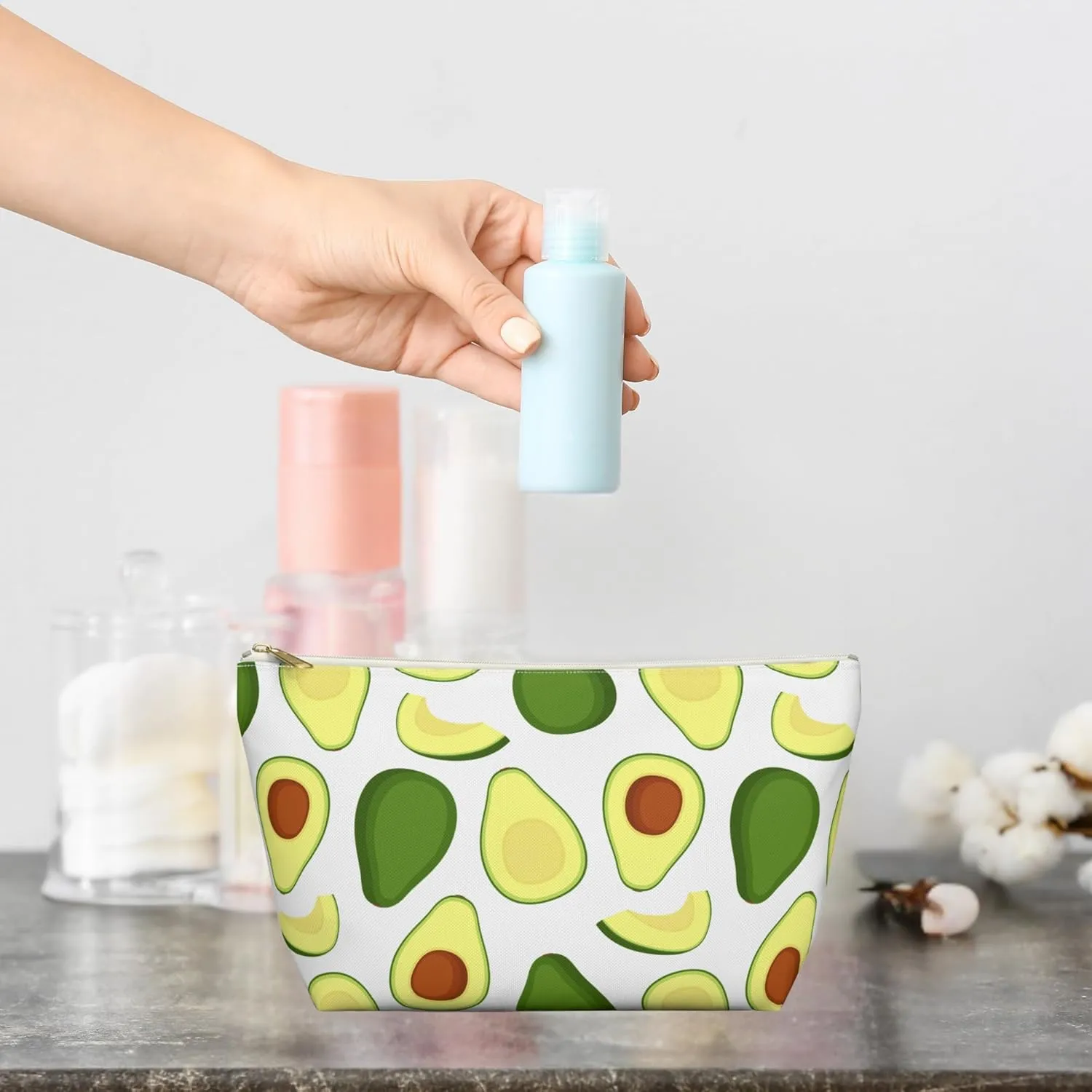 Makeup pouch,Accessory Pouch  Large Cosmetic Bag with Zipper  Travel Makeup Bag for Women  Minimalist Toiletry Organizer  Black & White Pencil Case (Avocado, Small)