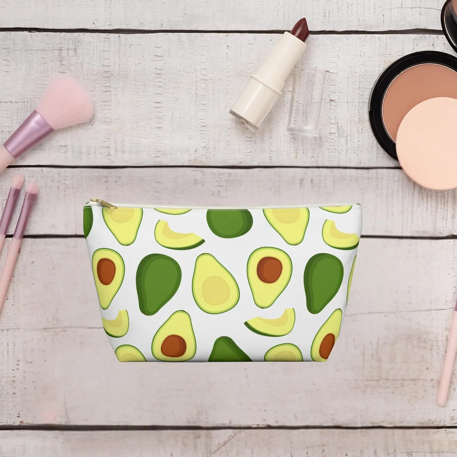 Makeup pouch,Accessory Pouch  Large Cosmetic Bag with Zipper  Travel Makeup Bag for Women  Minimalist Toiletry Organizer  Black & White Pencil Case (Avocado, Small)