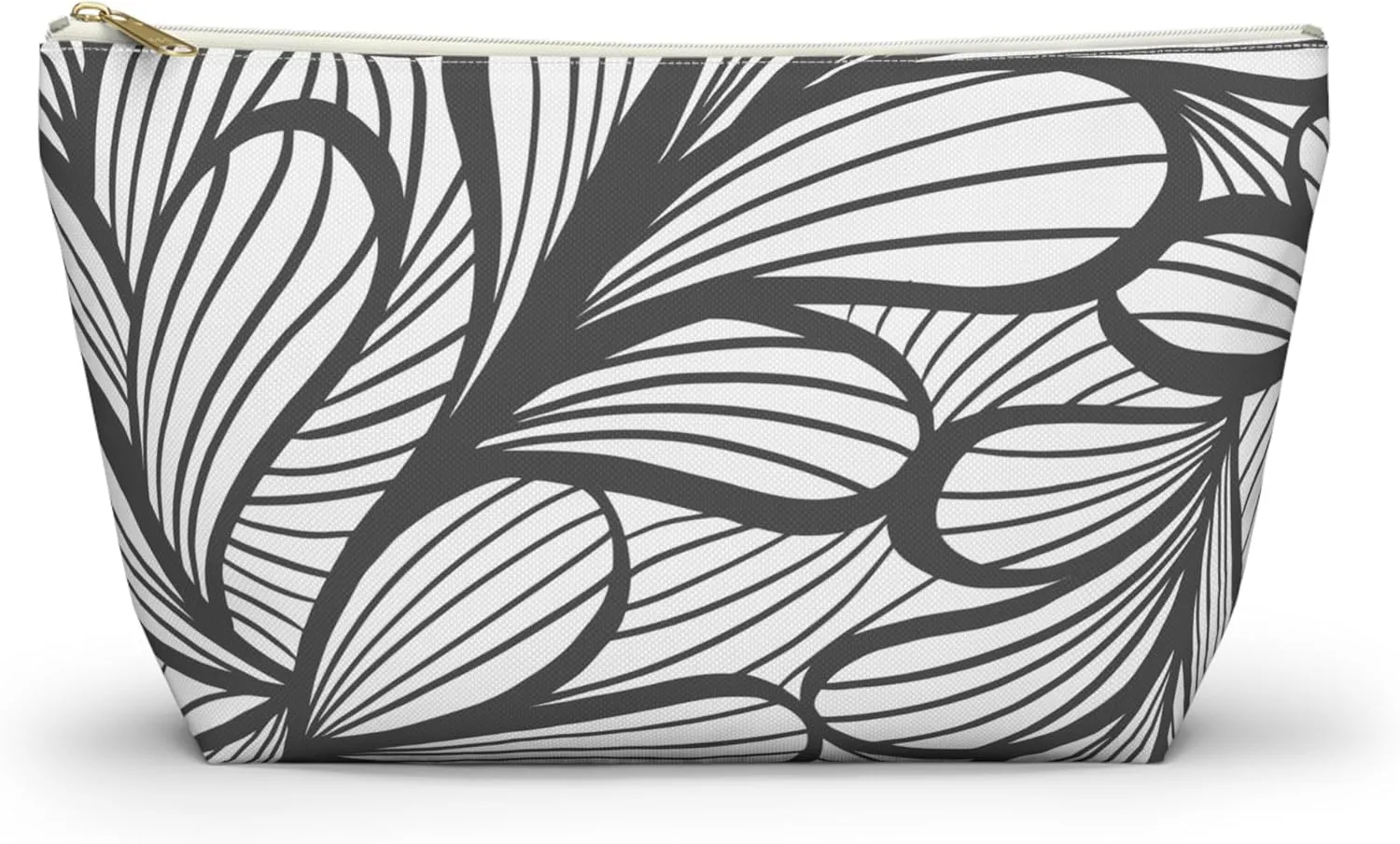 Makeup pouch,Accessory Pouch  Large Cosmetic Bag with Zipper  Travel Makeup Bag for Women  Minimalist Toiletry Organizer  Black & White Pencil Case (Floral outline, Small)