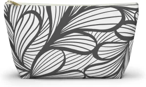 Makeup pouch,Accessory Pouch  Large Cosmetic Bag with Zipper  Travel Makeup Bag for Women  Minimalist Toiletry Organizer  Black & White Pencil Case (Floral outline, Small)