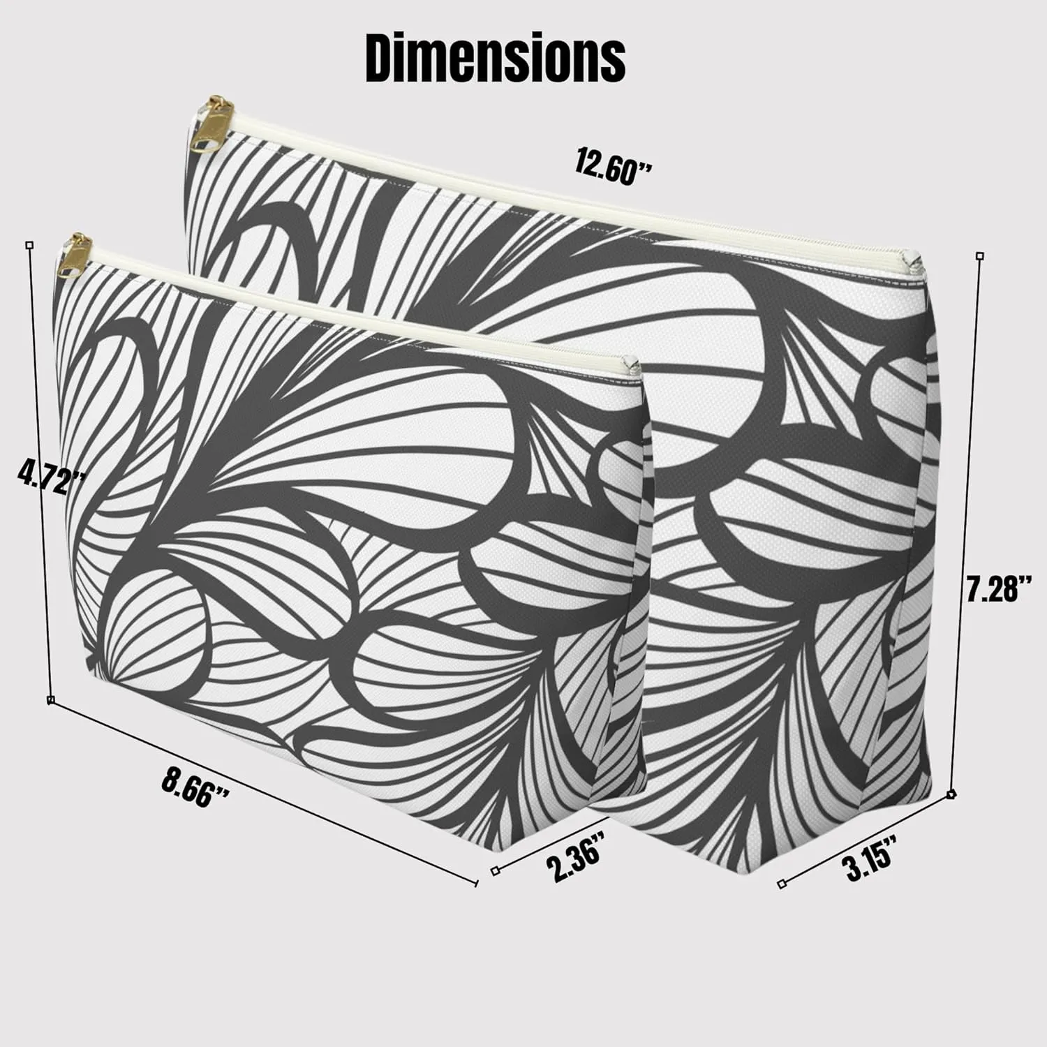 Makeup pouch,Accessory Pouch  Large Cosmetic Bag with Zipper  Travel Makeup Bag for Women  Minimalist Toiletry Organizer  Black & White Pencil Case (Floral outline, Small)