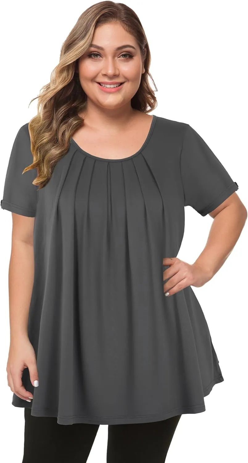 MANER Women's Plus Size Tops Short Sleeve Flowy Shirts Casual Blouses Tunic Tops L-4XL