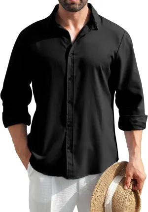 MAPICK Men's Linen Shirt Long Sleeve Button Down Casual Shirts Untucked Dress Shirts Beach Vacation Fall Tops