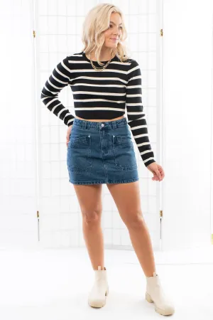 Margot Black & White Striped Long Sleeve Top