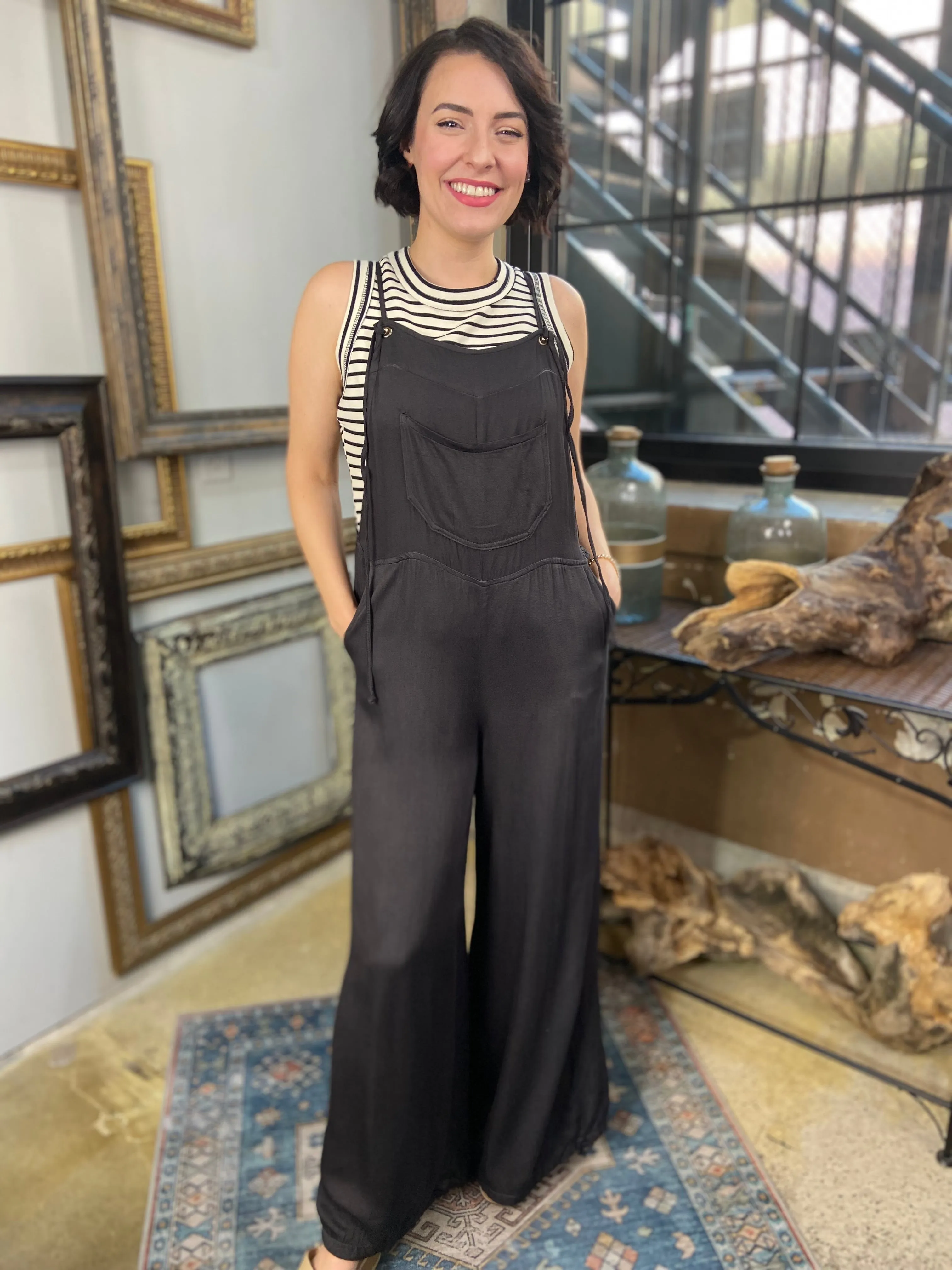Maria Black Denim Flare Overall Jumpsuit