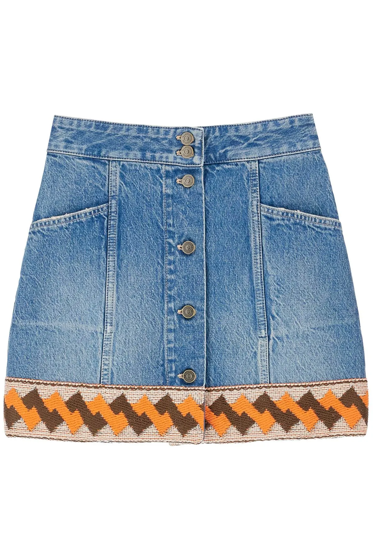 medium blue denim skirt with geometric trim 6B3DD19Z94U MEDIUM BLUE DENIM