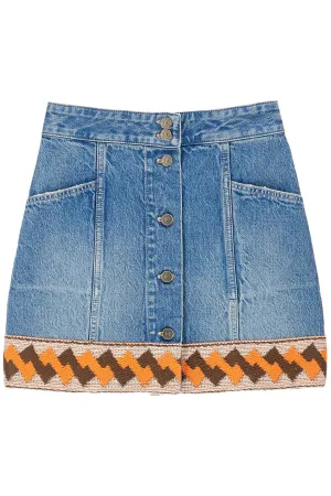 medium blue denim skirt with geometric trim 6B3DD19Z94U MEDIUM BLUE DENIM
