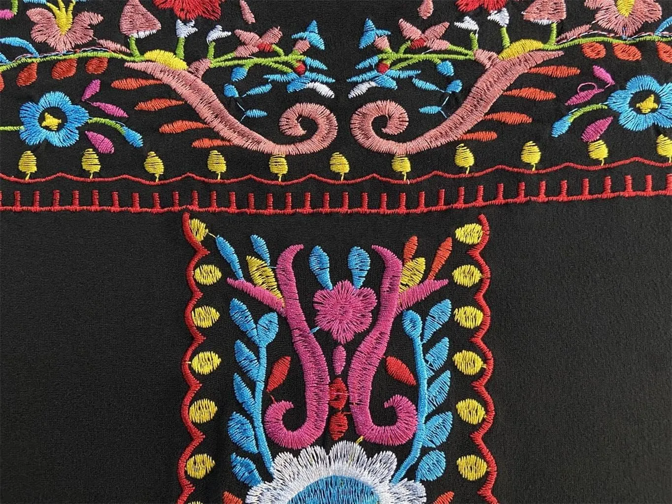 Melliflo Short Sleeve Mexican Tee Shirts for Women Floral Embroidered Loose Tops Ethnic Style Boho T-Shirts