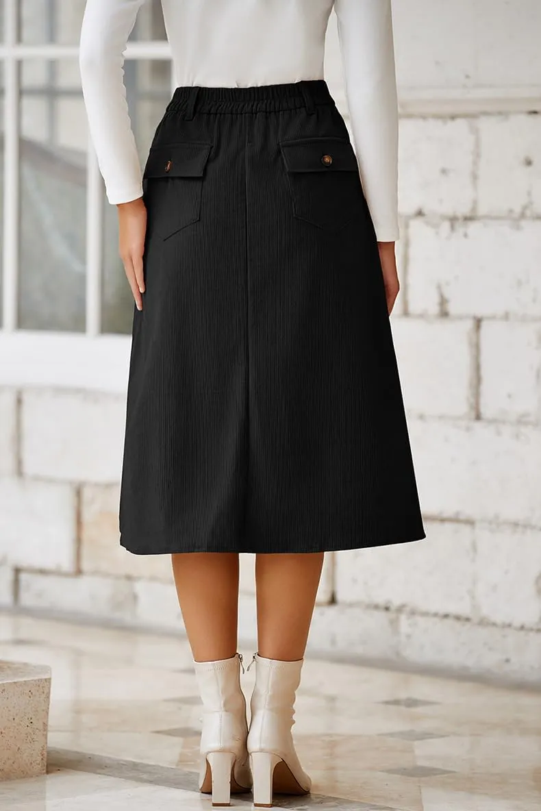 Melliflo Women Summer Corduroy Maxi Skirts High Waisted Straight Midi Skirt Business Work Long Skirts with Slit