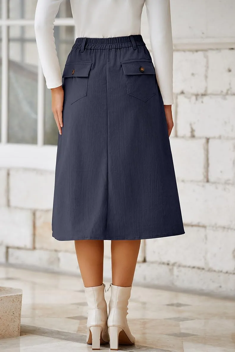 Melliflo Women Summer Corduroy Maxi Skirts High Waisted Straight Midi Skirt Business Work Long Skirts with Slit