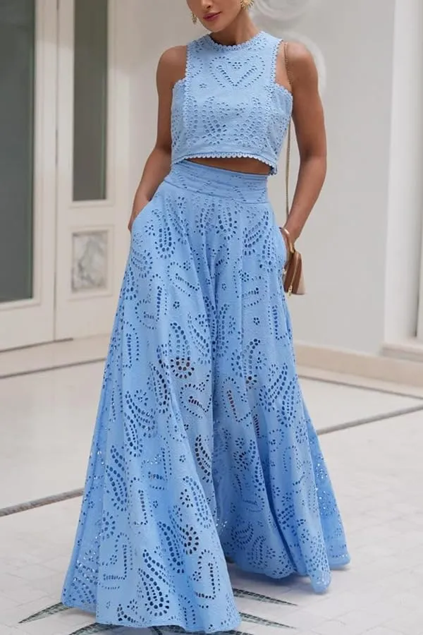 Melliflo Women's Summer 2 Piece Outfits Crop Tank Tops Long Skirt Set Sleeveless Maxi Dress Nightclub Party Dress with Pocket