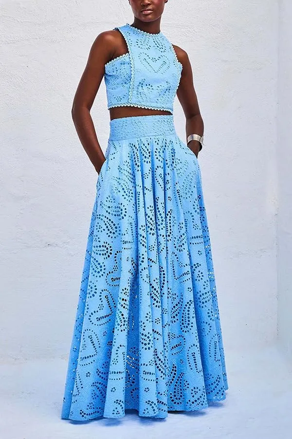 Melliflo Women's Summer 2 Piece Outfits Crop Tank Tops Long Skirt Set Sleeveless Maxi Dress Nightclub Party Dress with Pocket