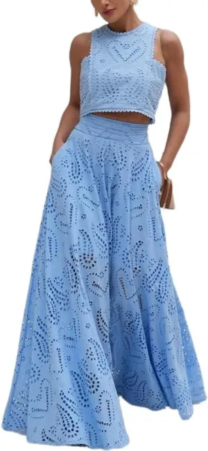 Melliflo Women's Summer 2 Piece Outfits Crop Tank Tops Long Skirt Set Sleeveless Maxi Dress Nightclub Party Dress with Pocket