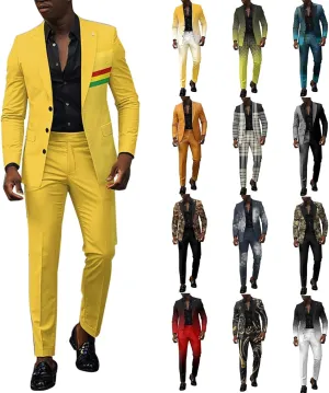 Mens 2 Piece Floral Print Suit Fashion Business Party Button Down Jacket Slim Fit Blazer Pants Wedding Dance Outfits