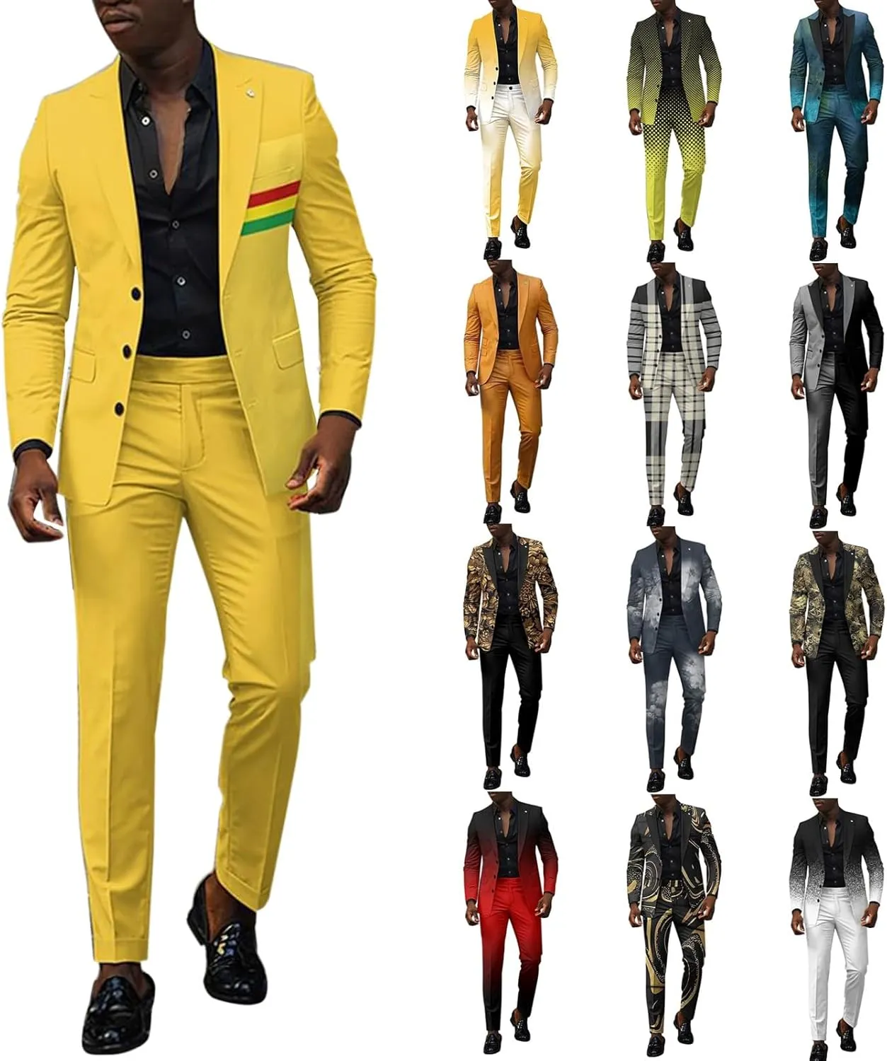 Mens 2 Piece Floral Print Suit Fashion Business Party Button Down Jacket Slim Fit Blazer Pants Wedding Dance Outfits