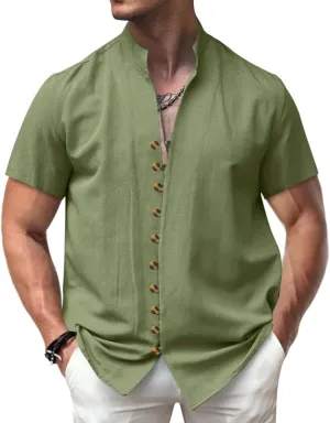 Men's Button Down Vintage Shirt Short Sleeve Collar Dress Shirts Tops Casual Solid Color Summer Vacation Beach Blouses