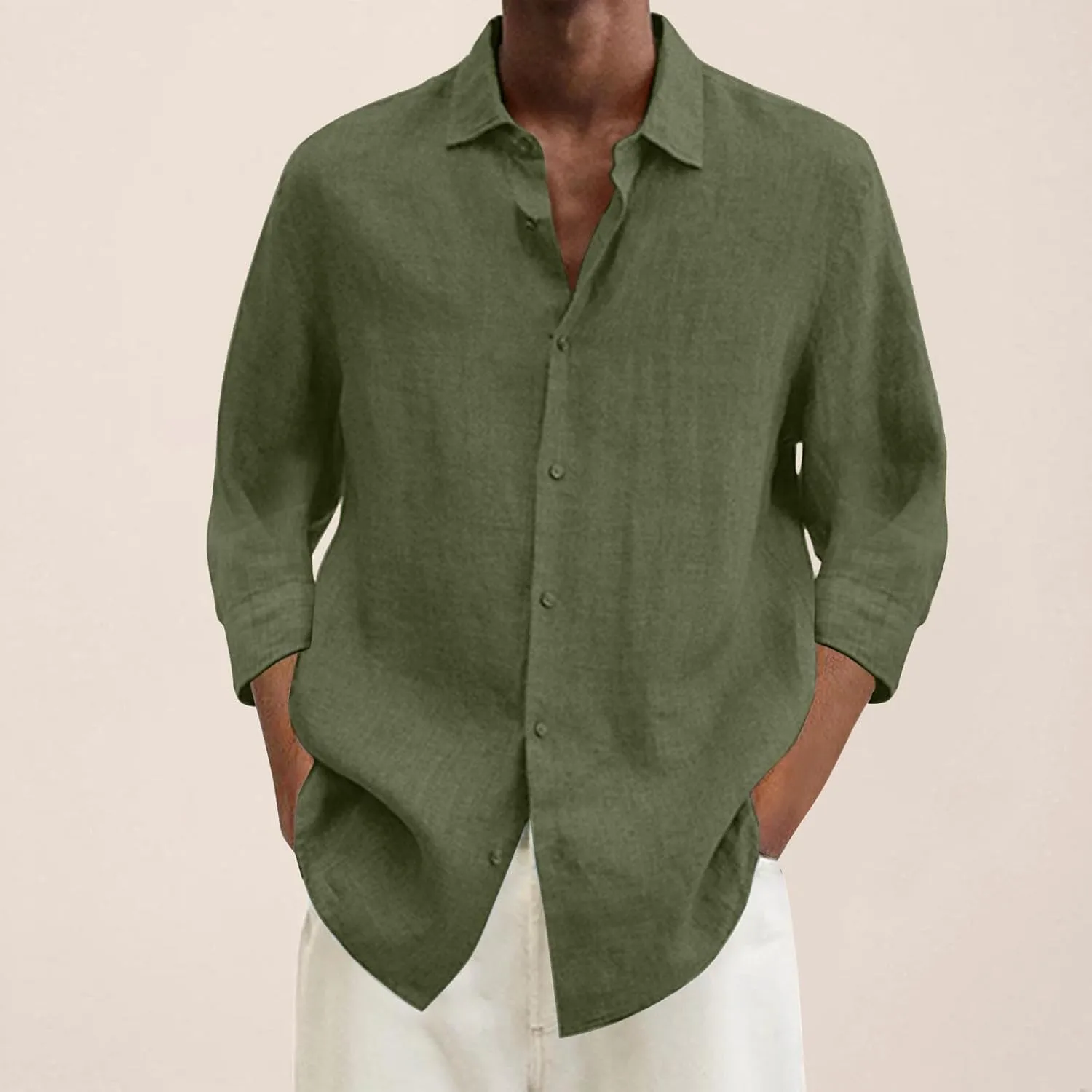 Mens Cotton Linen Button Down Shirt Long Sleeve Shirts for Men Casual Plus Size Beach Summer Lightweight Dress Tops