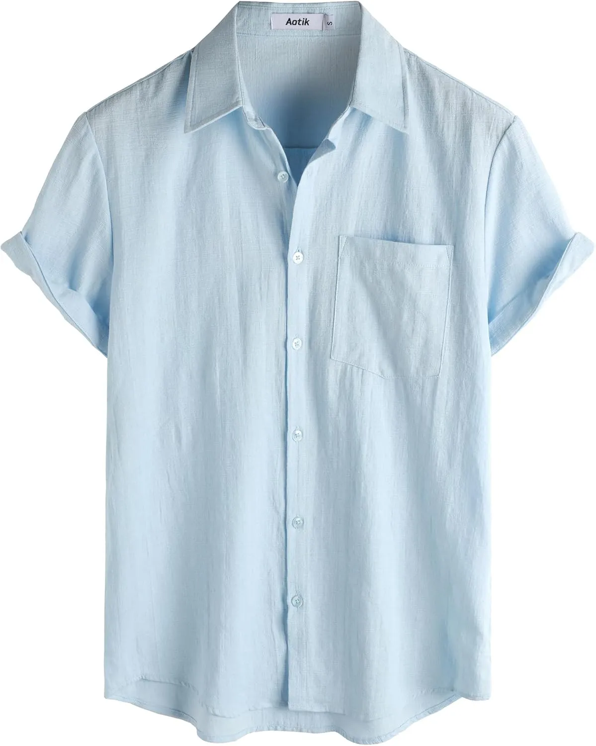 Mens Cotton Linen Shirts Casual Button Down Short Sleeve Shirt Vacation Beach Summer Hawaiian Shirt with Pocket